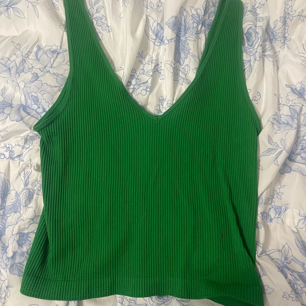 Green Ribbed Women's Top